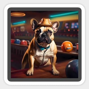 French bulldog in a cowboy hat enjoying the bowling bar Sticker